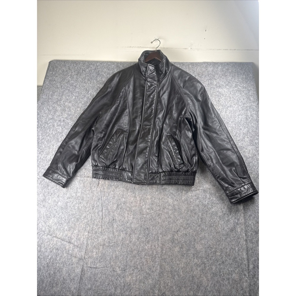 Vintage 90s London Fog Mens Brown Leather‎ Bomber Biker Moto Jacket Size L Great